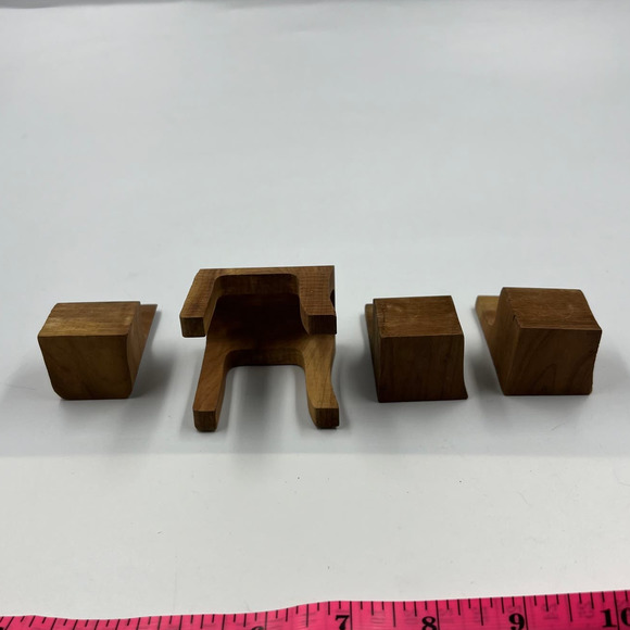 Vintage Set Wooden Hand Made Miniature Doll House Table 3 Chairs Primitive - Picture 4 of 11